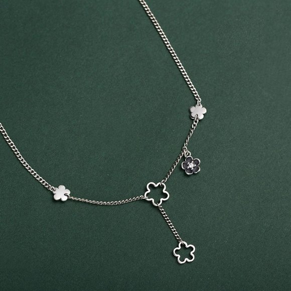 Jewelry - #NEW 925 Sterling Silver Flower Drop Link Chain Necklace